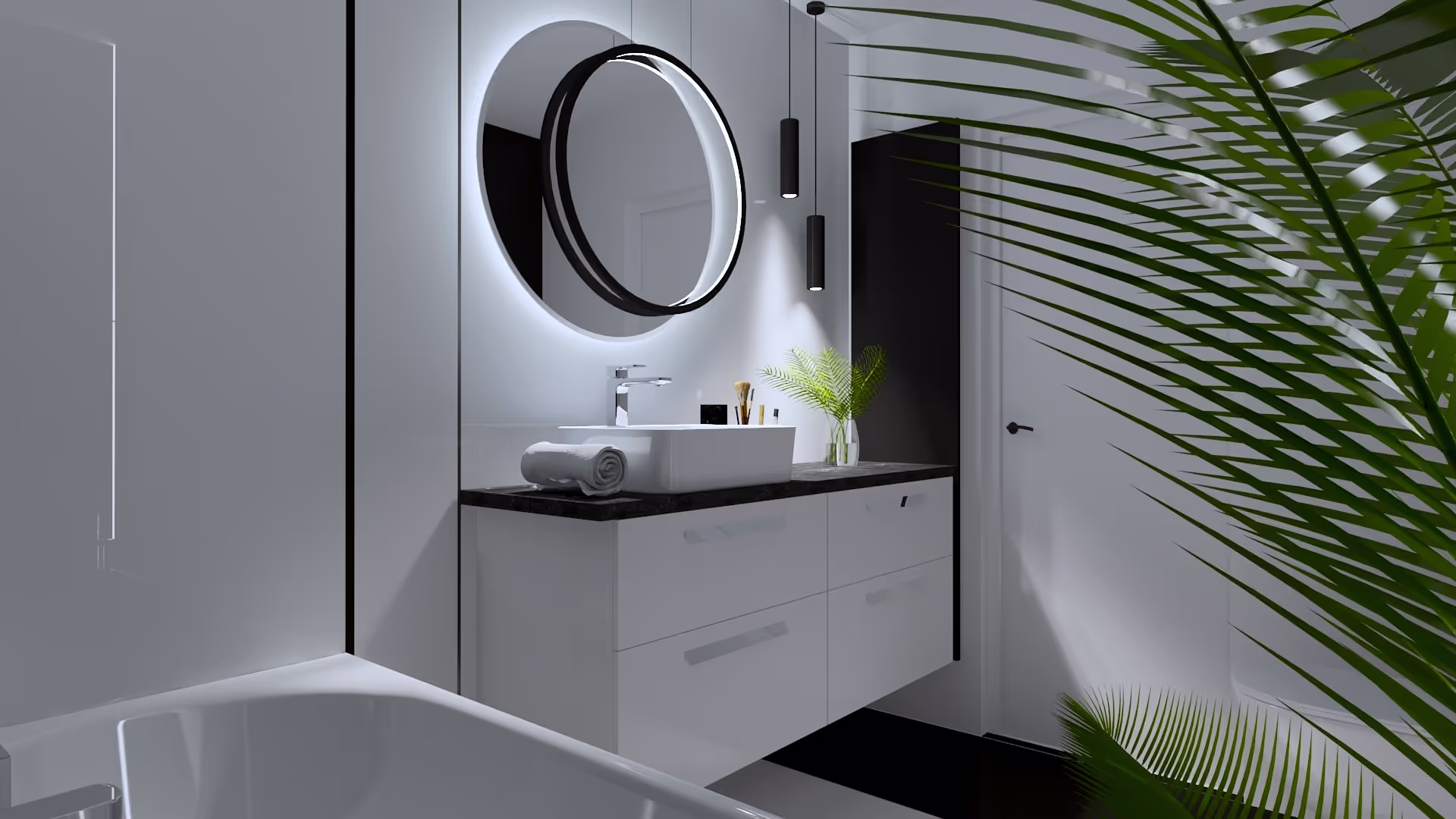 Nowoczesny projekt łazienki, domu i mieszkania, Projekt łazienki z kontrastującymi detalam – Anhelina Stefańska, Polska