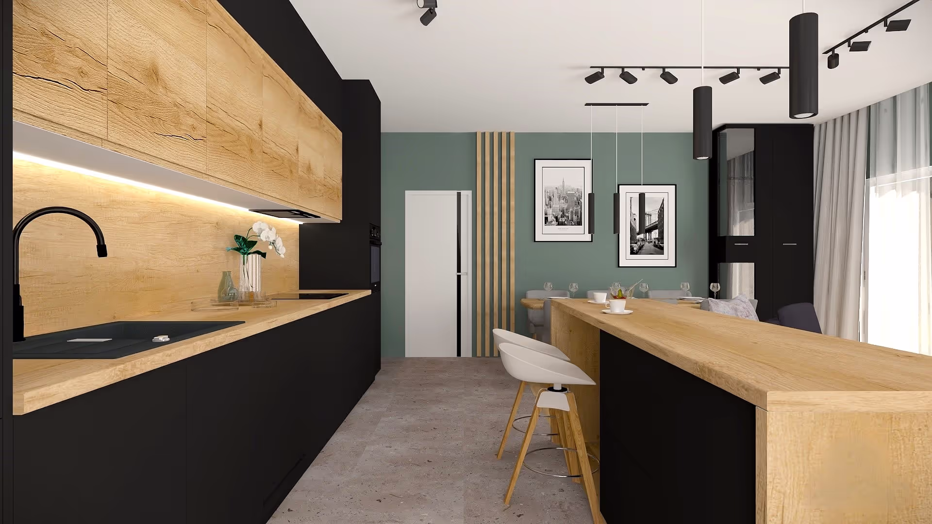 Realizacja kompleksowego projektu salonu w stylu nowoczesnym – Łódź i okolice.